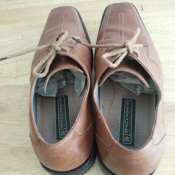 Stacy Adams Mens Leather Dress Shoes Tan Lace Up Square Toe Size 10 - Picture 3 of 6